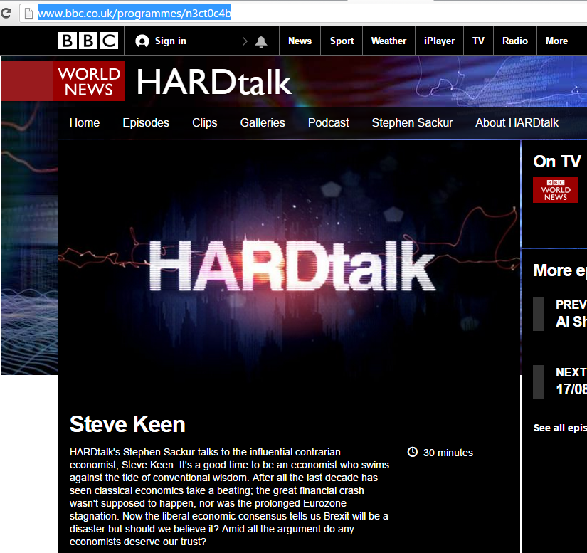BBC Hardtalk on reforming economics