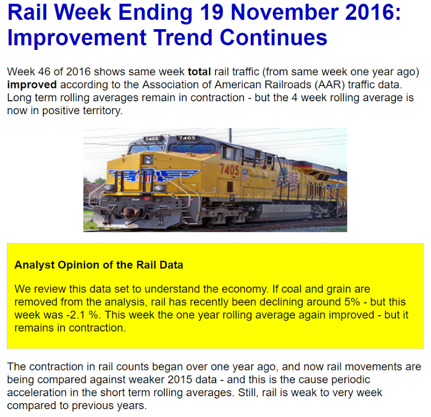 Rail week, Trucking data, Bank lending