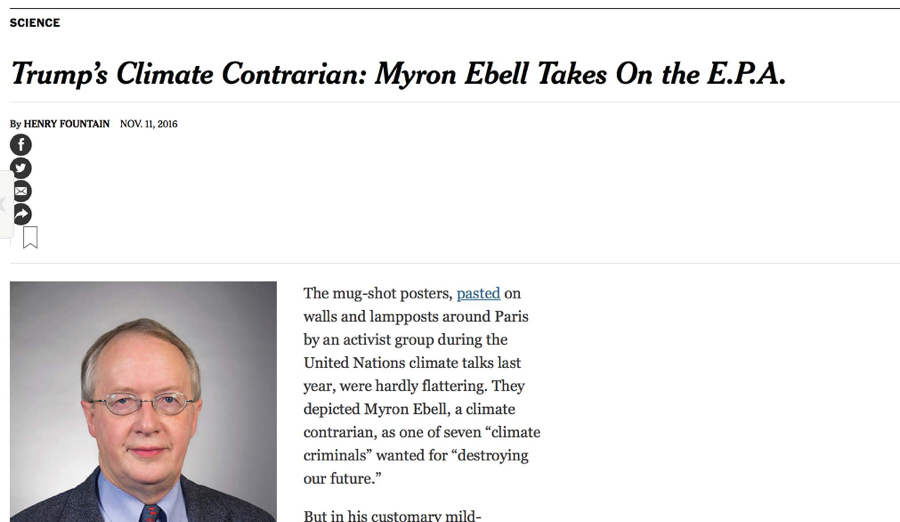 Myron Ebell, Trump’s Nihilistic EPA Selection, Soft-peddled by the New York Times