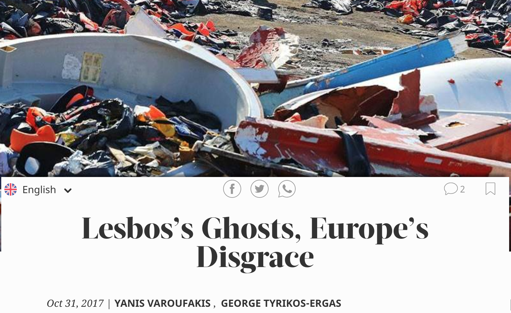 Lesbos’s Ghosts, Europe’s Disgrace – Project Syndicate op-ed, 31st October 2017