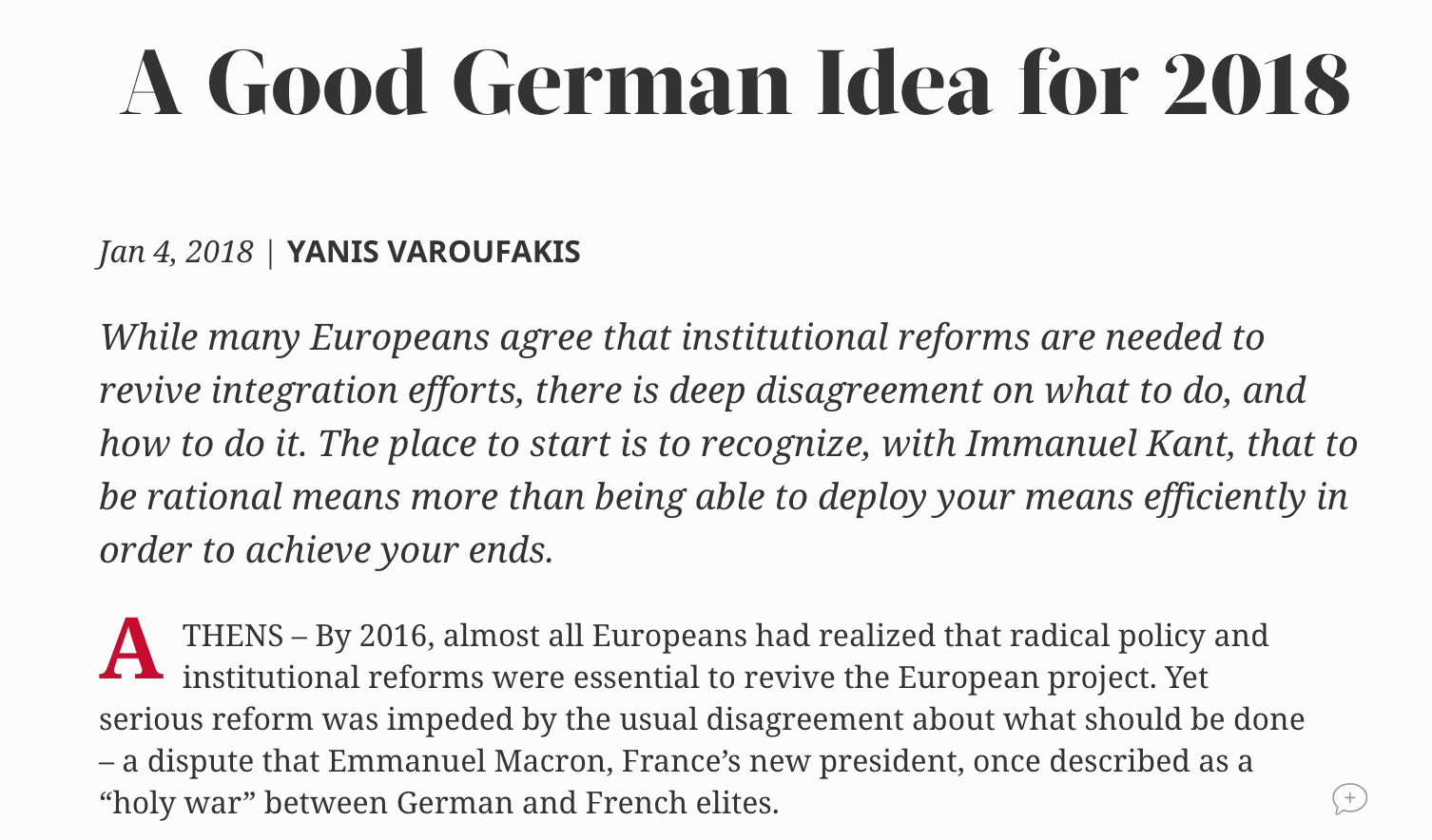 A Good German Idea for 2018 – Project Syndicate op-ed, 4 JAN 2018