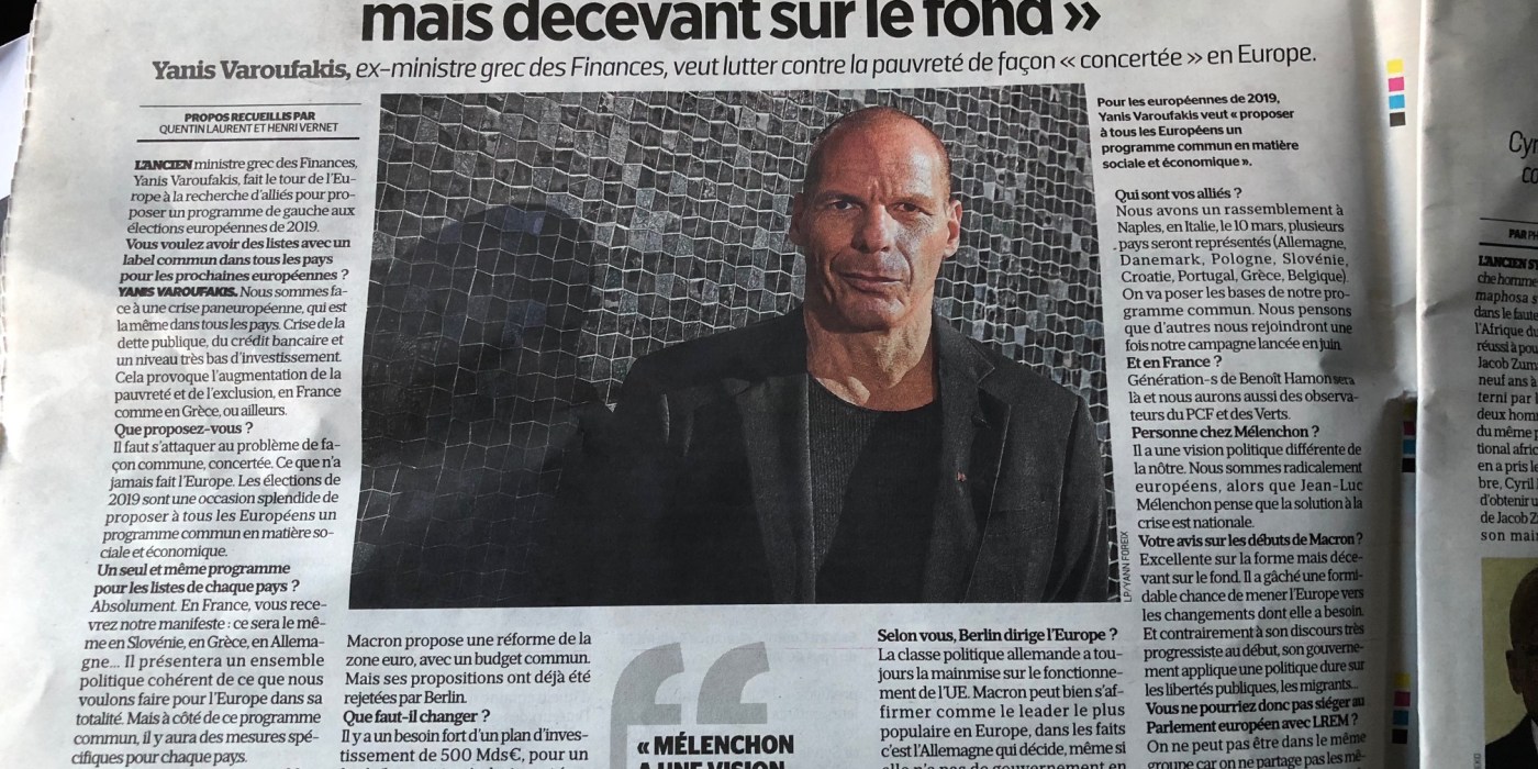 LE PARISIEN – Varoufakis : «Macron est excellent sur la forme, mais décevant sur le fond»
