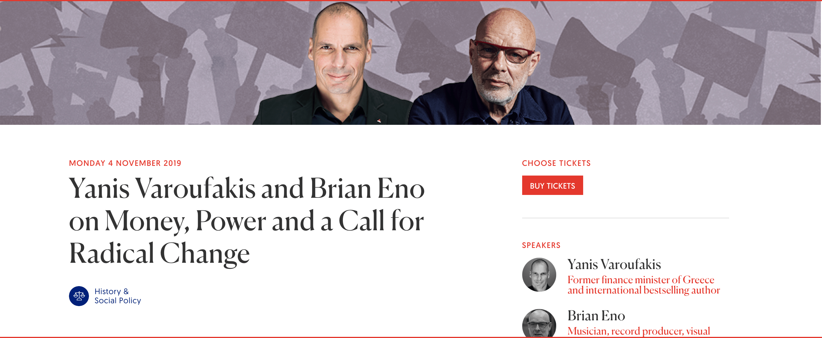 IQ Squared presents Yanis Varoufakis and Brian Eno on Money, Power and a Call for Radical Change – London, 4th November