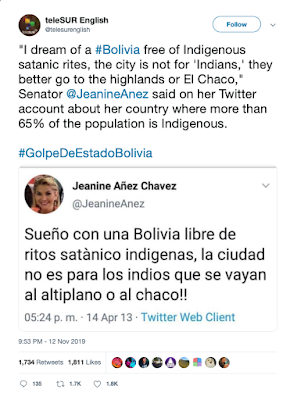 Bolivia’s New Self-Declared “Interim President” Believes Indians Are “Satanic”, Shouldn’t Be Allowed in Cities — Marko Marjanović