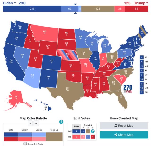 The final 2020 Presidential Electoral College forecast: Biden 350, Trump 181, 7 toss-ups