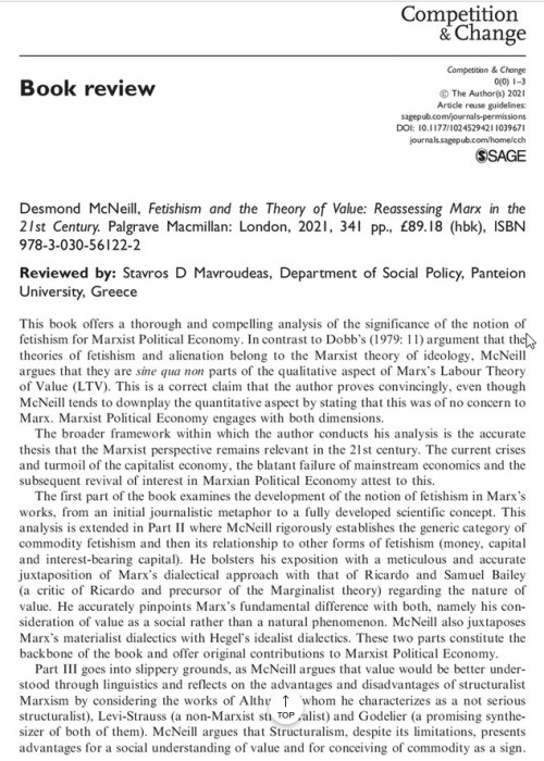 Book Review: D.McNeill, ‘Fetishism and the Theory of Value’