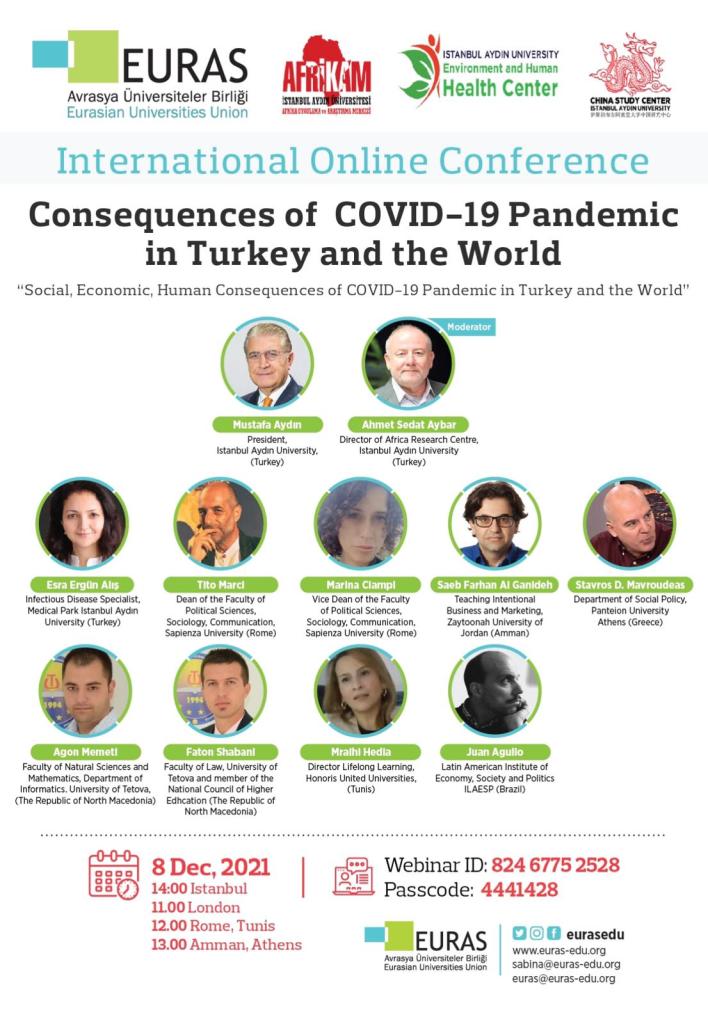 ONLINE CONFERENCE:  ‘Social Consequences of Covid-19 Pandemic in Turkey and the World’  (Wednesday, December 8th), EURAS